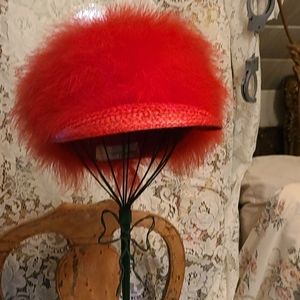 Vintage Straw and Ostrich Hat